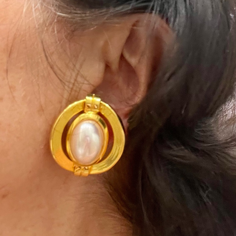 Gold Pearl Clip On Earrings - Picture 16 of 16